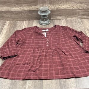 Wrangler Maroon Checkered Plaid Blouse